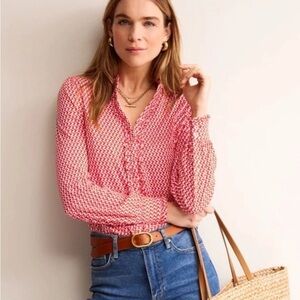 Boden Womens Flame Scarlet Arc Geo Caroline Jersey Shirt Blouse US 8 UK 12